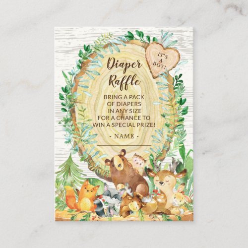 Its A Boy Woodland Baby Shower Diaper Raffle Enclosure Card