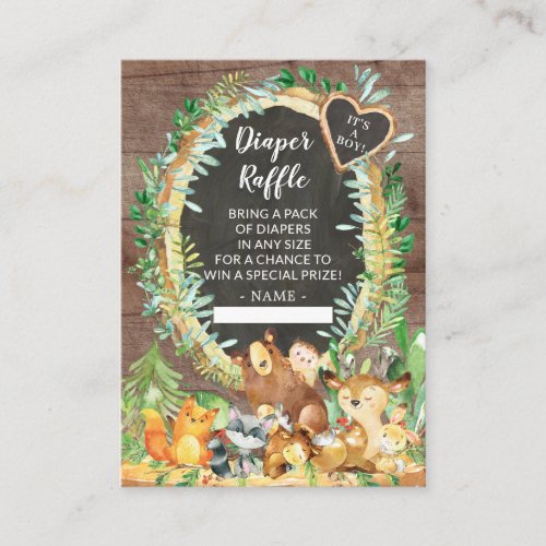 Its A Boy Woodland Baby Shower Diaper Raffle Enclosure Card