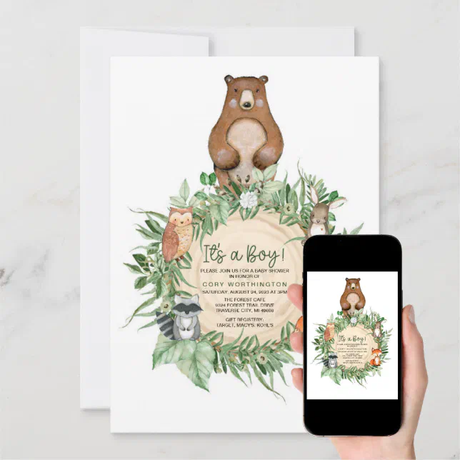 ITS A BOY WOODLAND BABY SHOWER INVITATION | Zazzle