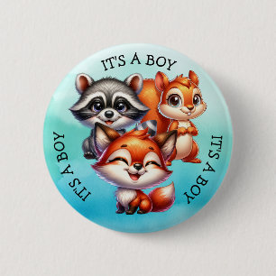 It's a Boy   Woodland Creatures Baby Shower Button