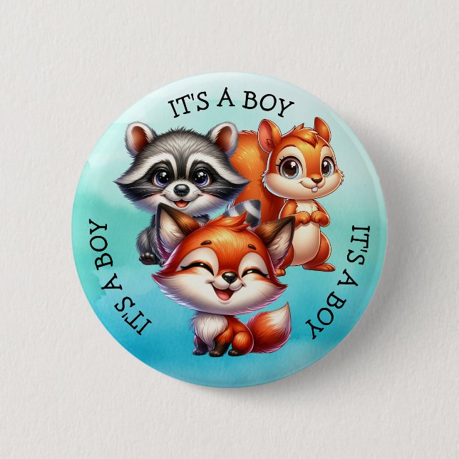 It's a Boy | Woodland Creatures Baby Shower Button (Front)