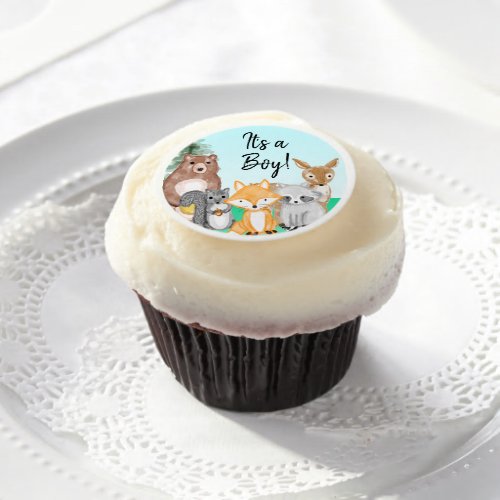 Its a Boy  Woodland Creatures Baby Shower  Edible Frosting Rounds