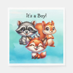 It's a Boy   Woodland Creatures Baby Shower Napkins