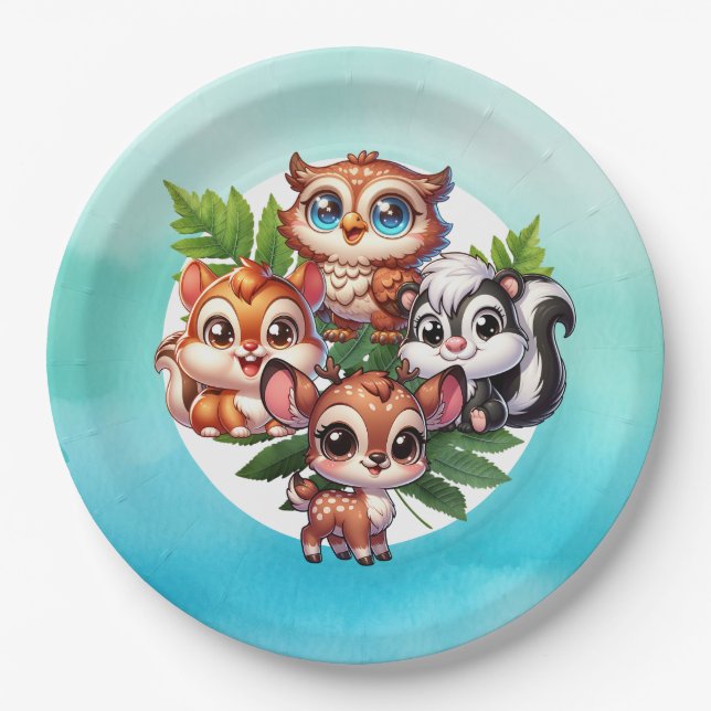 It's a Boy | Woodland Creatures Baby Shower Paper Plates (Front)