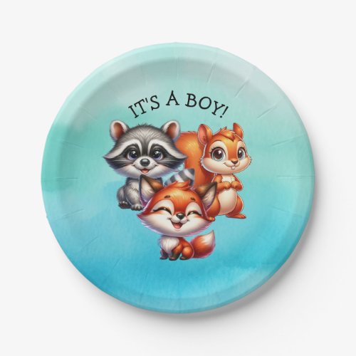 Its a Boy  Woodland Creatures Baby Shower Paper Plates