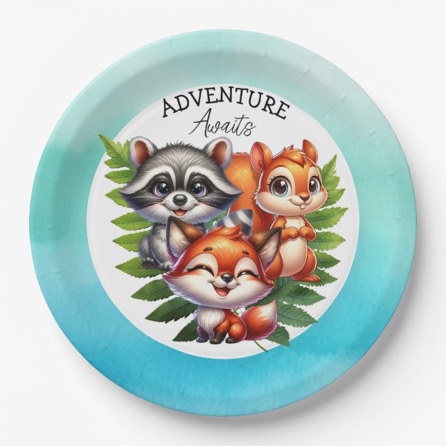It's a Boy | Woodland Creatures Baby Shower Paper Plates (Front)