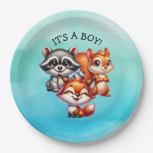 It's a Boy   Woodland Creatures Baby Shower Paper Plates