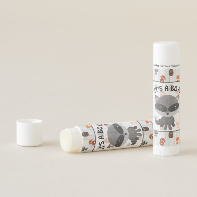 It's a Boy Woodland Creatures Racoon Chapstick (In Situ)
