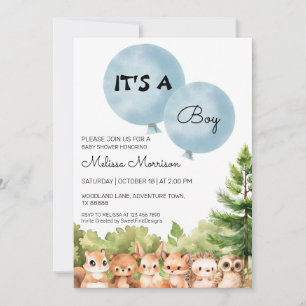 It's A Boy Woodland Friends Baby Boy Shower Invitation