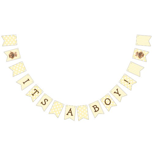 Its a Boy Yellow Teddy Bear Baby Shower Bunting Flags