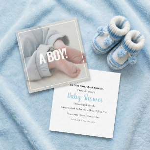 It's a boy, your own photo, baby shower card.