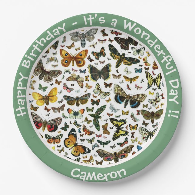 It's a Butterfly Birthday, Collage Items for Party Paper Plates (Front)