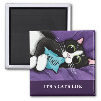 It's A Cat's Life | Personalizable Cat Art Magnet by LisaMarieArt at Zazzle