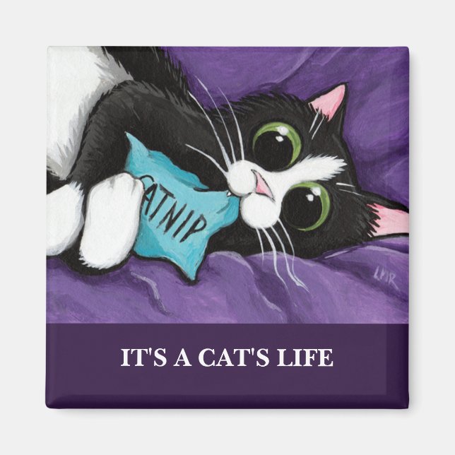 It's A Cat's Life | Personalizable Cat Art Magnet (Front)