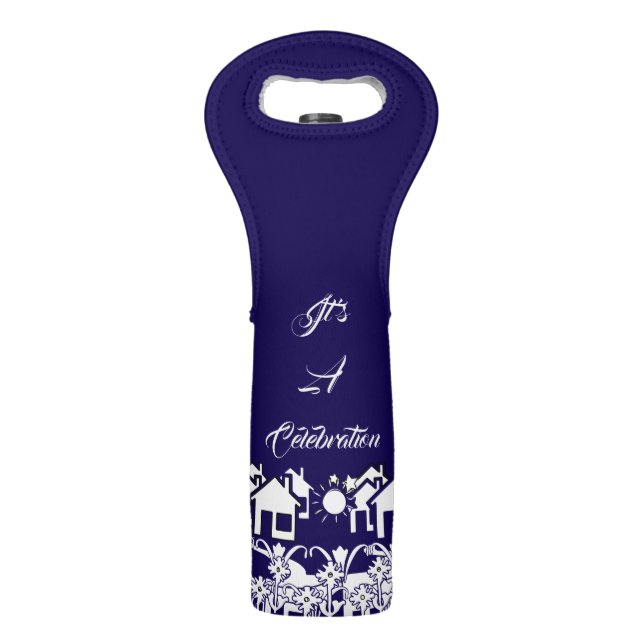 It's A Celebration Navy Neighborhood   Wine Bag (Front)