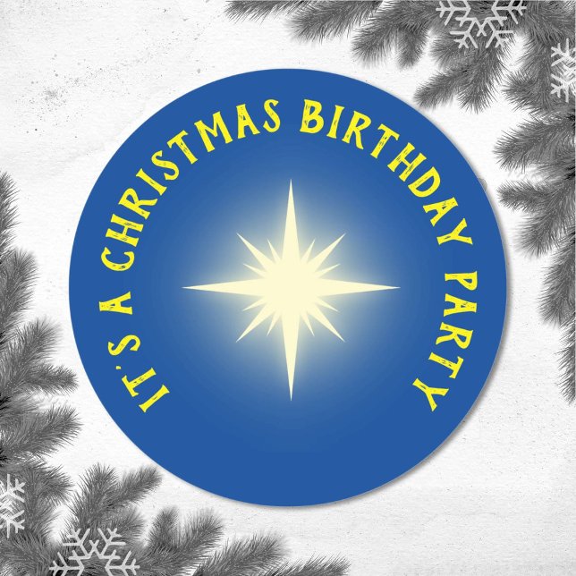 It's a Christmas Birthday Party Star Classic Round Sticker (Creator Uploaded)