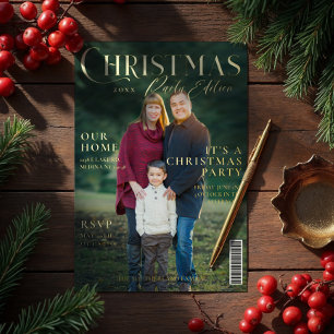 It's A Christmas Party Family Photo Magazine Cover Foil Holiday Card