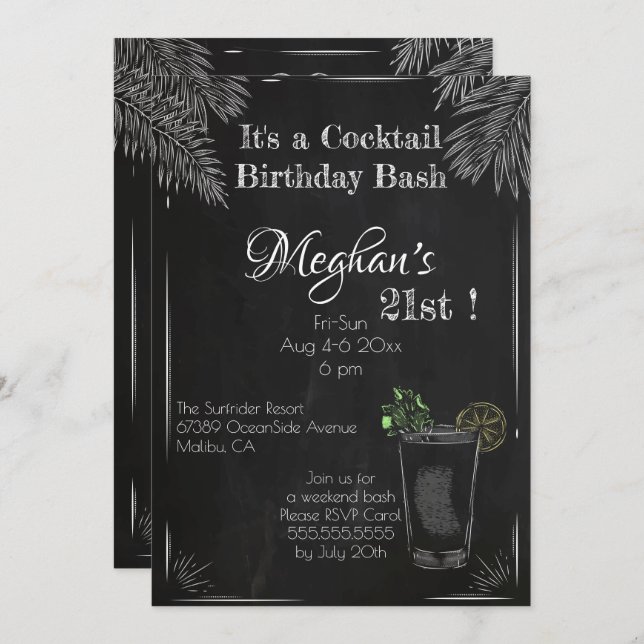 It's a Cocktail Birthday Bash 21st Invitation (Front/Back)