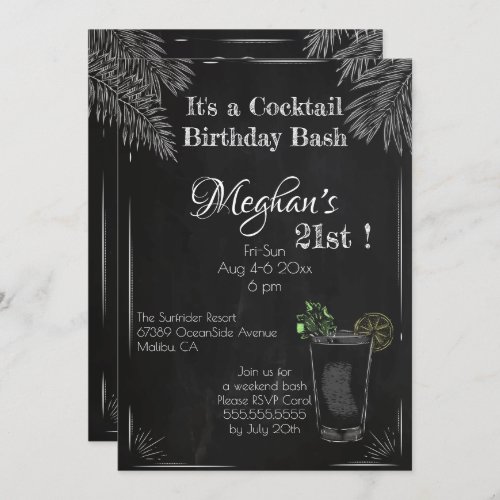 Its a Cocktail Birthday Bash 21st Invitation