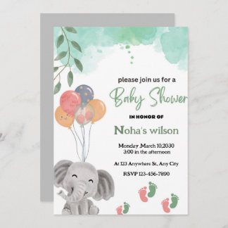 It's a colorful balloon Gray elephant baby shower Invitation