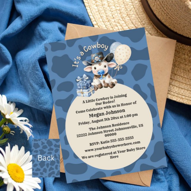 It's a Cowboy Blue & Beige Baby Shower Invitation (Creator Uploaded)