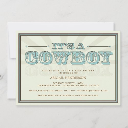 Its a Cowboy Country Baby Shower Blue Invitation