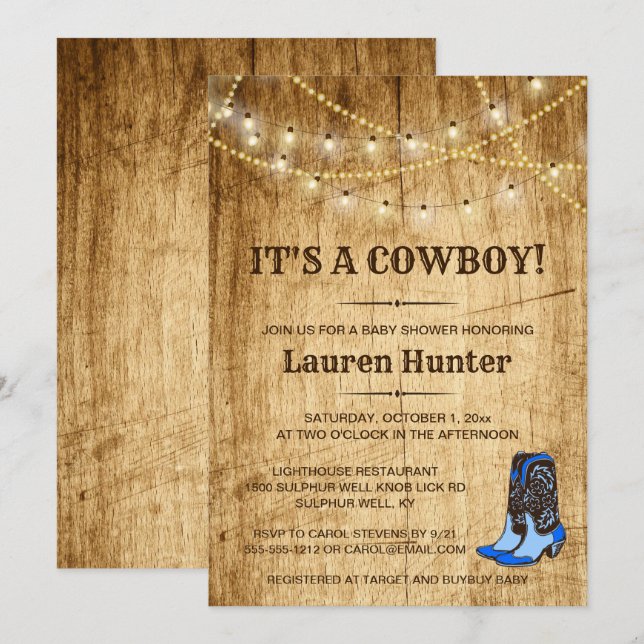 It's a Cowboy! Country Baby Shower Invitation (Front/Back)