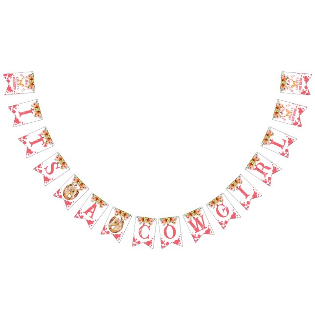 It's A Cowgirl baby shower horses pink Bunting Flags (All)