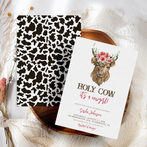Its a Cowgirl Floral Cow Western Baby Shower Invitation