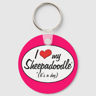 It's a Dog! I Love My Sheepadoodle Keychain
