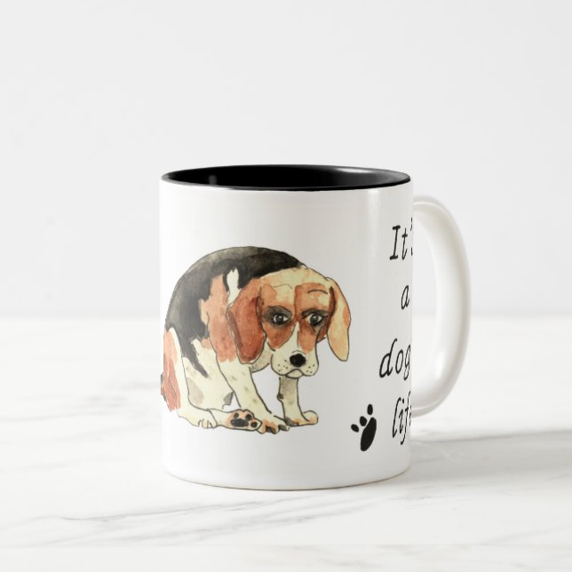 It's a dog's life Funny Cute Beagle Dog Art Slogan Two-Tone Coffee Mug (Front Right)