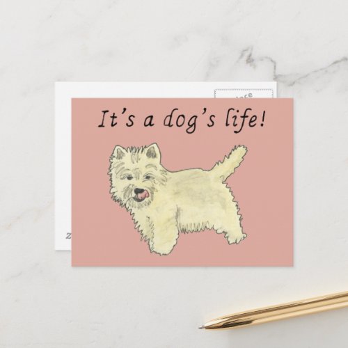 Its a Dogs Life Saying West Highland Terrier Pink Postcard