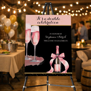 It's a Double Celebration Black Champagne Birthday Foam Board