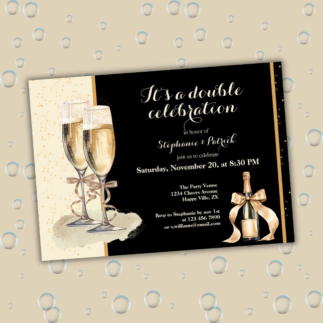It's a Double Celebration Gold Champagne Party Invitation (Creator Uploaded)