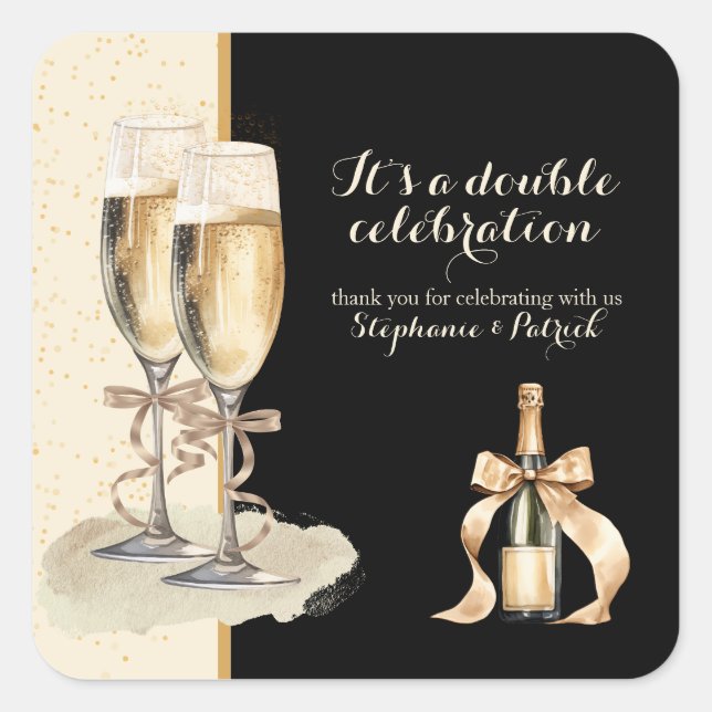 It's a Double Celebration Gold Champagne Party Square Sticker (Front)