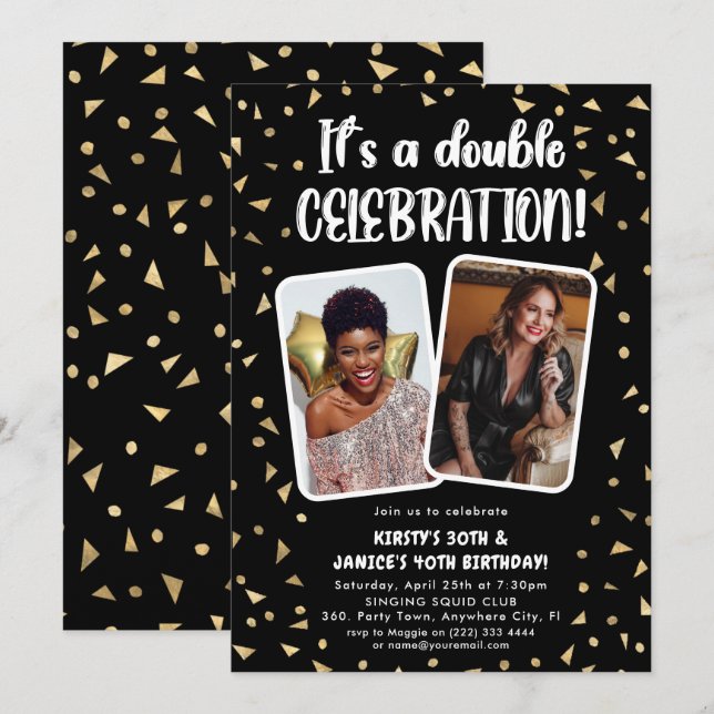 It's a Double Celebration Photo Birthday Party Invitation | Zazzle