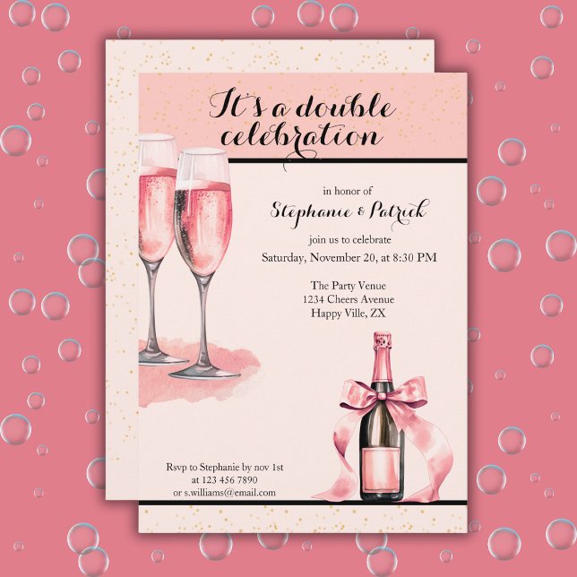 It's a Double Celebration Pink Champagne Birthday Invitation (Creator Uploaded)