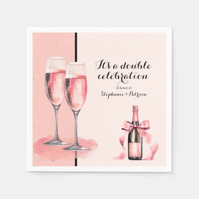 It's a Double Celebration Pink Champagne Birthday Napkins (Front)