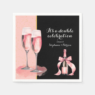 It's a Double Celebration Pink Champagne Birthday Napkins