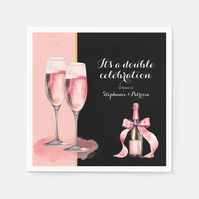 It's a Double Celebration Pink Champagne Birthday Napkins (Front)