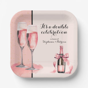 It's a Double Celebration Pink Champagne Birthday Paper Plates