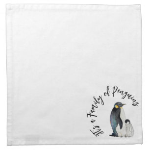 It's a family of penguins watercolor drawing cloth napkin