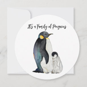 It's a family of penguins watercolor drawing holiday card