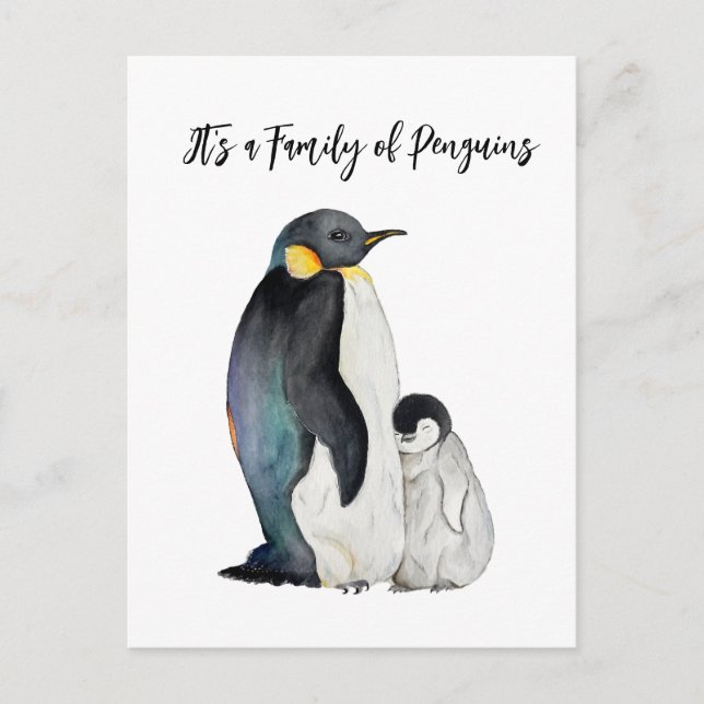 It's a family of penguins watercolor drawing postcard (Front)