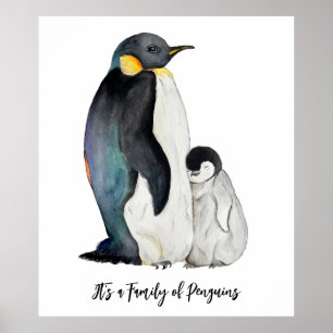 It's a family of penguins watercolor drawing poster