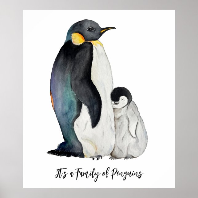 It's a family of penguins watercolor drawing poster (Front)