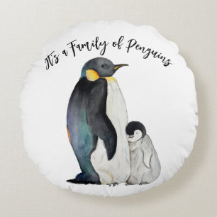 It's a family of penguins watercolor drawing round pillow