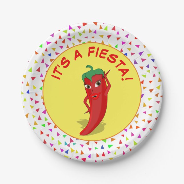 It's A Fiesta With Confetti Pattern Paper Plates (Front)