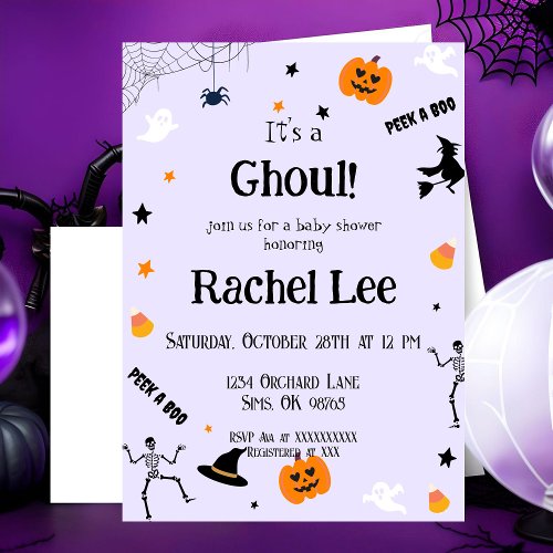 Its a Ghoul Halloween Baby Girl Shower Invitation