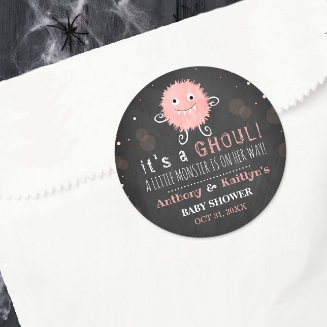 It's A Ghoul! Little Monster Halloween Baby Shower Classic Round Sticker (Creator Uploaded)